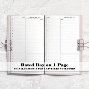 Dated Day on 1 Page Travelers Notebook Insert - Printed Planner Insert - DD0006