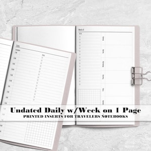 Undated Daily with Weekly Overview TN Insert - Day on 1 Page Insert - Printed Travelers Notebook Insert - Travelers Notebook Insert -UD-0022