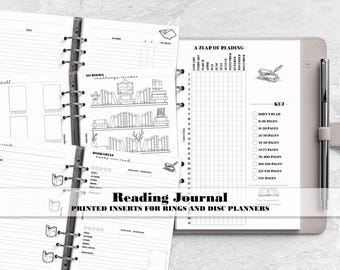 Printed Reading Journal Insert for Ring and Discbound Planner Covers - Printed Planner Refill - Choose Your Size