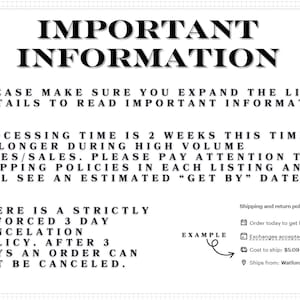a list of instructions and policies related to shipping and returns, with a focus on the shipping and return policies.