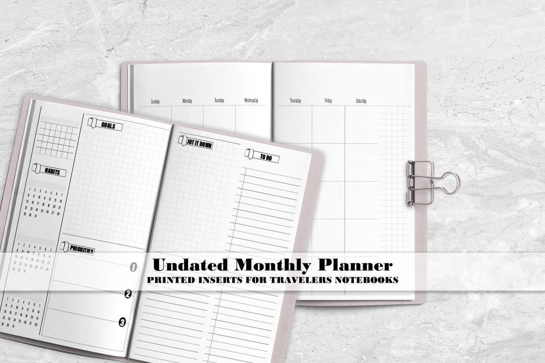 Undated Monthly Planner Insert for Travelers Notebook - Printed TN ...
