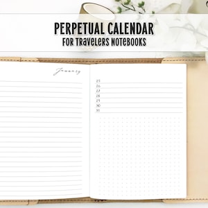 Perpetual Calendar for your Traveler's Notebook -  Printed Travelers Notebook Insert