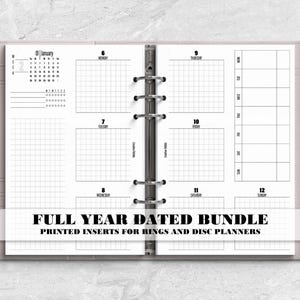 Printed Full Year Dated Months and Weeks Planner Insert for Ring or Disc Bound Planners - H-WO2P-0006