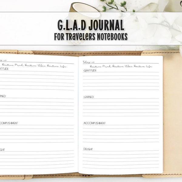 G.L.A.D Daily Journal Insert pour carnet de voyage - Gratitude Daily Journal