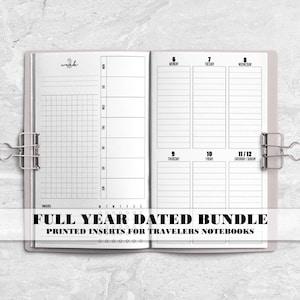 Printed Full Year Dated Inserts for Travelers Notebook Covers - Passport - Pocket - B6 - A6 - A5 - Standard - Cahier - B6 Slim - V-WO2P-0009