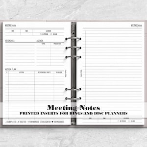 Meeting Notes Insert for Ring or Disc Bound Planners - Printed Planner Insert