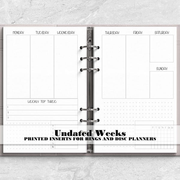 WO2P Planner Insert - Week on 2 Pages Insert- Printed Planner Insert - Planner Insert - Ring Planner Refill - Disc Planner Insert - V-0007