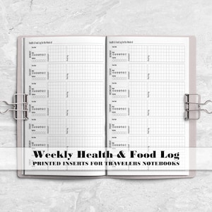 a planner with the words weekly health and food log printed on it