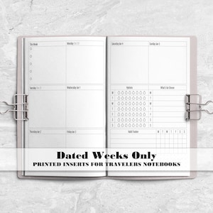 Dated Weeks Only Traveler&#39;s Notebook Insert - Printed Insert for TN&#39;s - Choose your start month - DW009