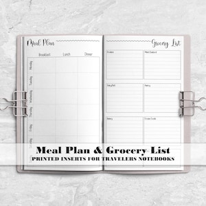 Meal Plan & Grocery List Insert for Traveler's Notebook -  Printed Travelers Notebook Insert - MP0005