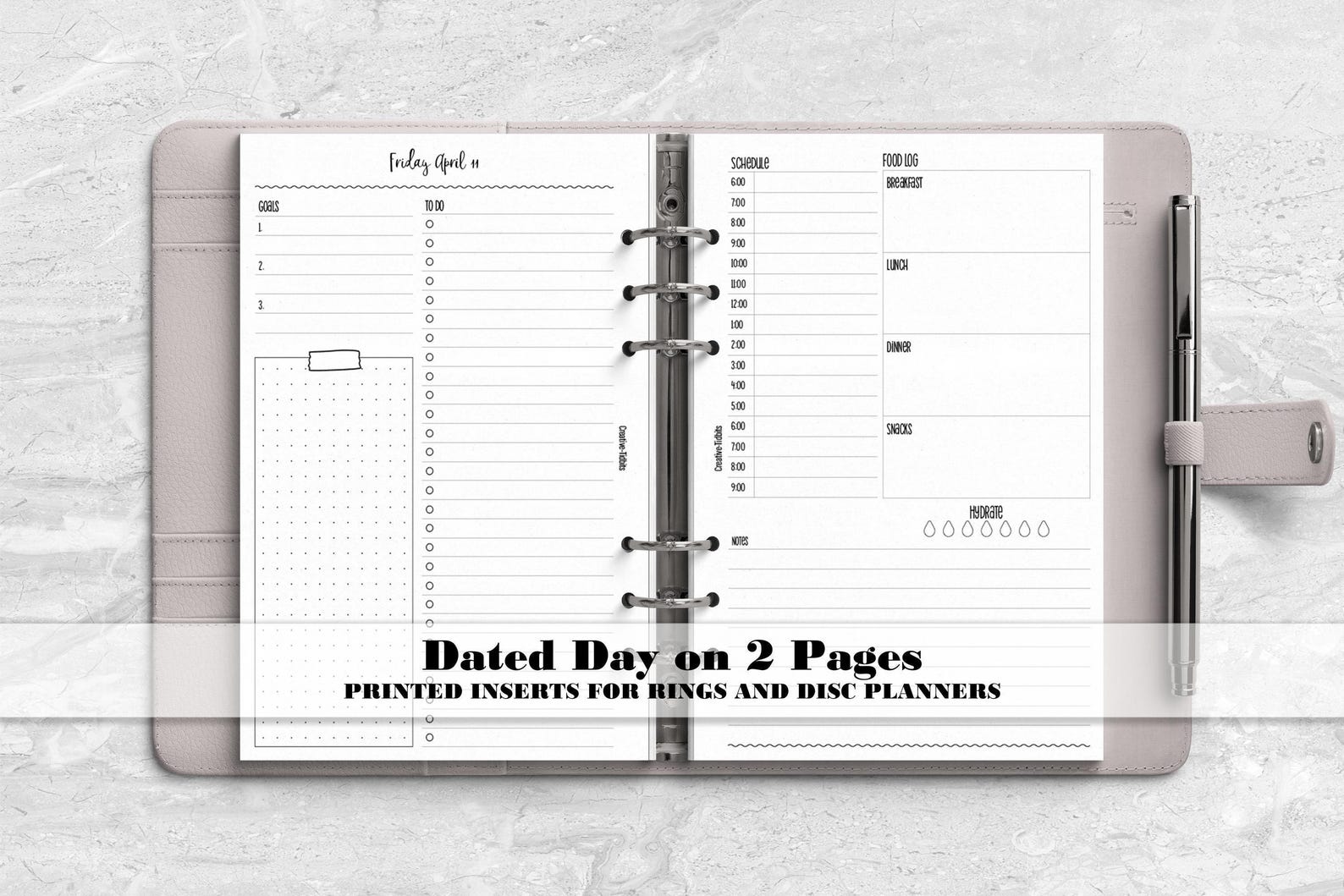 Dated Daily Planner Insert - Day on 2 Page Insert - Printed Planner ...