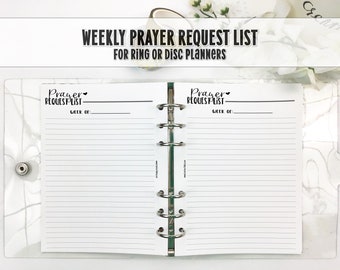 Prayer Request List for Ring and Disc Planners - Printed Planner Insert