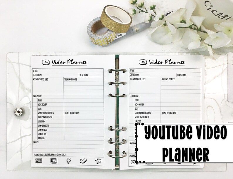 Video Planner Insert for Ring Bound Planner Printed Planner Etsy