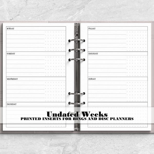 Horizontal Week on 2 Pages Planner Insert - Printed Planner Insert - Planner Insert - Ringed Planner Refill - A6 Rings Insert - H-0007