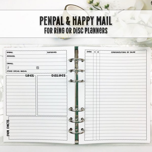 Printed Ring and Disc Bound Planner Insert for Tracking Pen Pals - Happy Mail Swaps - Pocket Letter Swaps