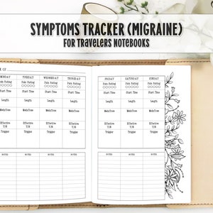 Migraine & Symptoms Tracker Planner Insert for Travelers Notebook Covers - Printed Planner Insert