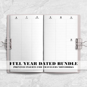 Printed Full Year Dated Inserts for Travelers Notebook Covers - Passport - Pocket - B6 - A6 - A5 - Standard - Cahier - B6 Slim - V-WO2P-0008