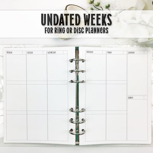WO2P Planner Insert - Week on 2 Pages Insert- Printed Planner Insert - Disc Bound Planner Insert - Ringed Planner Refill - V-0017