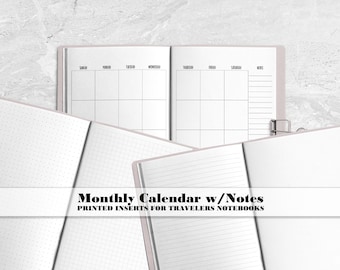 Undated Monthly Calendar with Note Pages - Printed booklet for Travelers Notebook