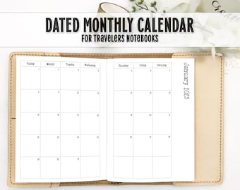 Dated Monthly Calendar for Travelers Notebook - Dated TN Insert - Choose Your Year - DM-0007