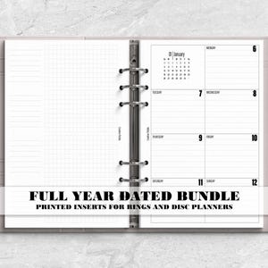 Printed Full Year Dated Months and Weeks Planner Insert for Ring or Disc Bound Planners - H-WO2P-0004