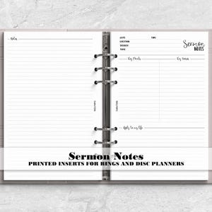 Sermon Notes Insert for Ring and Disc Bound Planners - Printed Planner Insert - SN0003