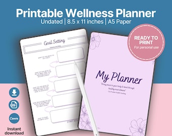 Undated Wellness Planner: Daily Tracker, Self-Care Journal (Printable PDF)