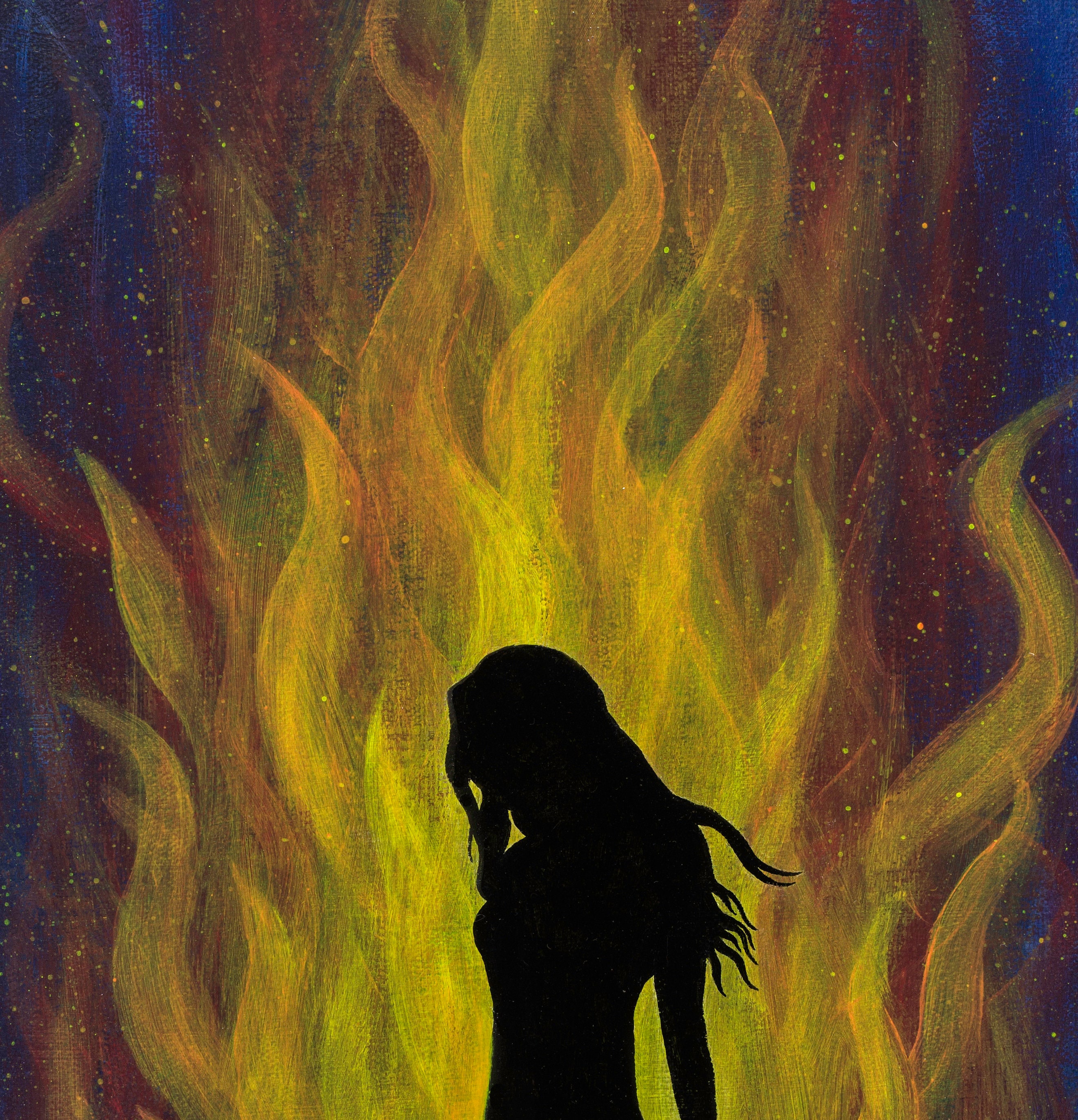 Consumed, Woman Walking in Fire, Art Print, Surrealism, Empowering, Sad