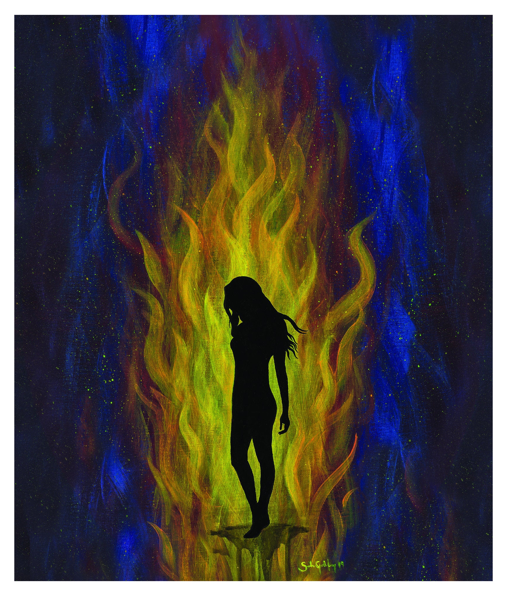 Consumed, Woman Walking in Fire, Art Print, Surrealism, Empowering, Sad