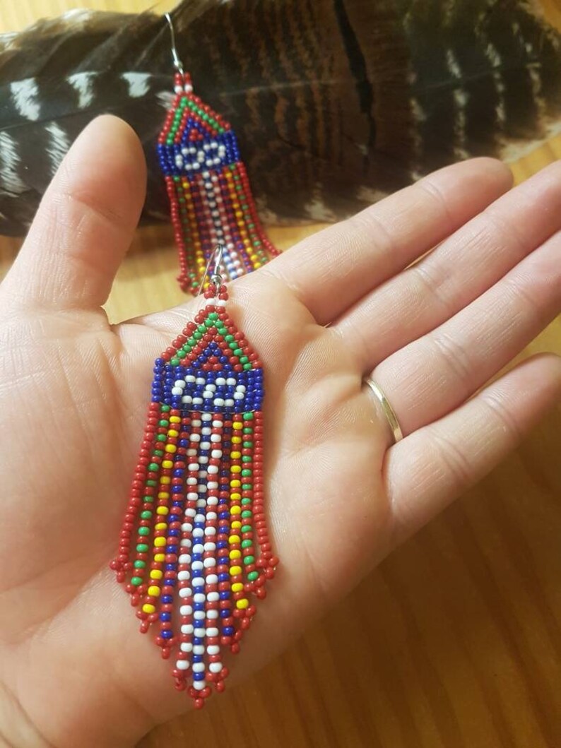 Métis Sash Beaded Earrings Hypoallergenic Stainless Steel Etsy