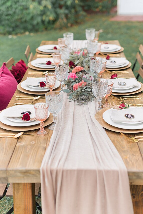Nude table runner silk chiffon runner wedding table runner Etsy