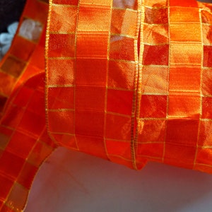 Fita com fio de organza com verificação laranja de 2 m, fita com fio de 1,5 "de largura, guirlanda de primavera, verão, aniversário de Halloween, acabamento artesanal, costura, bolo, arcos,