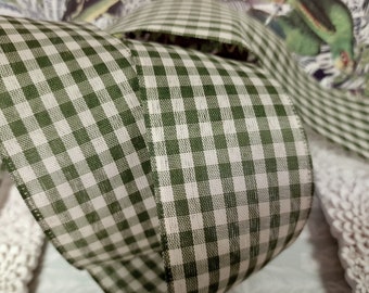 2.5" Wide Green Gingham Wire Wired Edge   Ribbon  Spring, Harvest Autumn Fall Thanksgiving cake, Trim, Bow UK