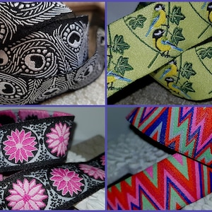 Kaffe Fassett Renaissance Jacquard lint 1" (22 mm), bloemen, bloemen, ambacht, UK lint, trim, bloemen vogels pauwenveer hond riem