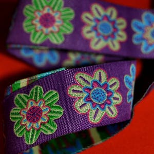Boho Flower Jacquard Woven Ribbon Trim Purple, Green, Pink, 22mm  wide,  craft , uk ribbon, trim, sewing supplies