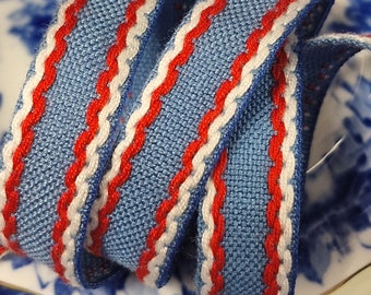 15mm 1/2&quot; French Vintage Style Scalloped Edge Blue chambray trim Braid edging  Ribbon. Shabby Chic Retro. Sewing, craft