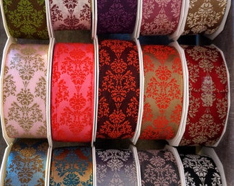 French Damask Wire Edged Wired edge Ribbon,  1.5" wide  15 Colours Wedding  Birthday, Valentines, Decor, Christmas, Wreathes craft  uk trim,