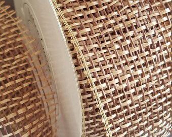 Natural Brown Burlap Poly Mesh  Polymesh Wreath Ribbon  17.7 yards x 2.5"   Autumn Fall Decor Harvest  Rustic Charm .UK supplier