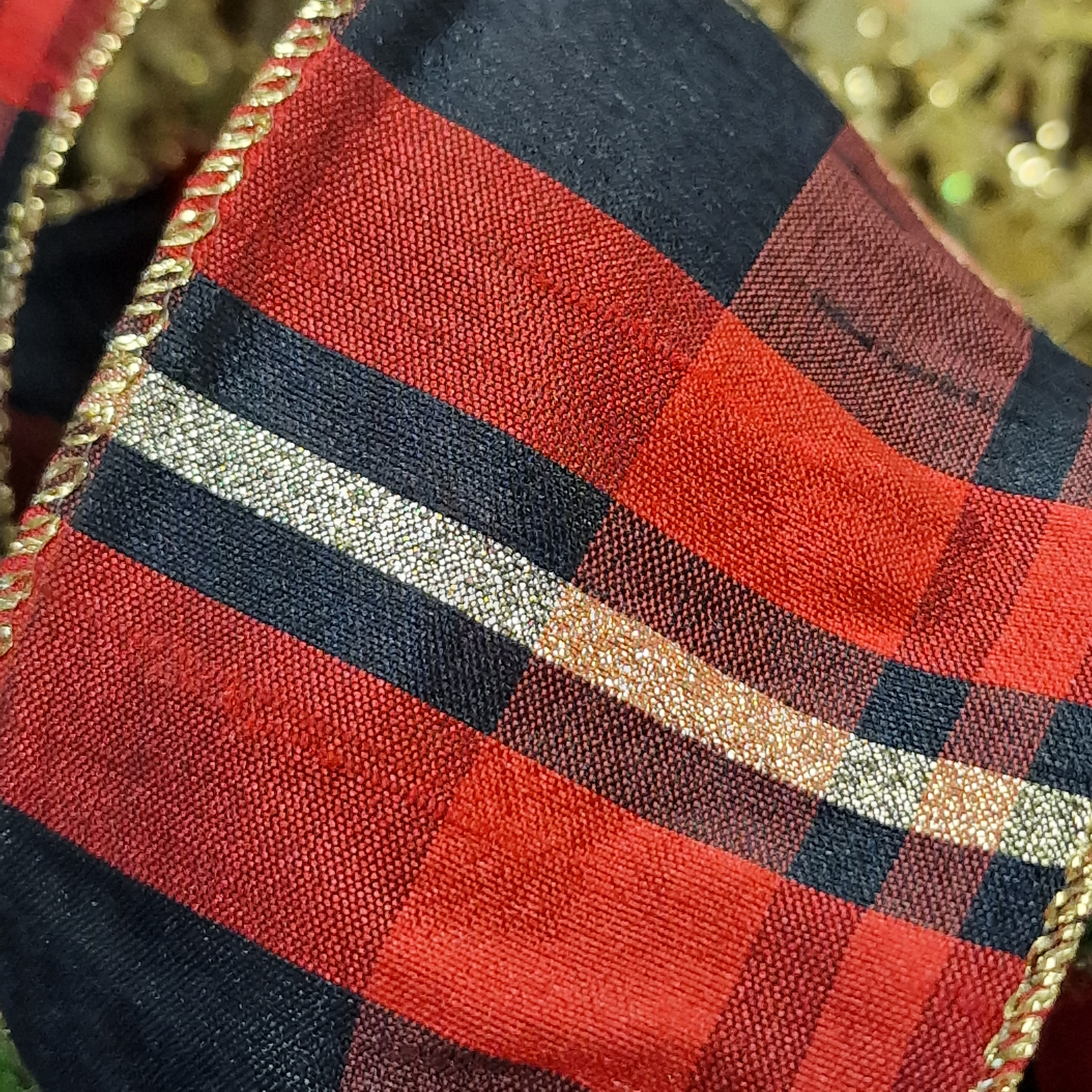 Acottish Ribbon Faux Silk Taffeta Wired Wire Edge Tartan Plaid Scottish Ribbon, Red ...