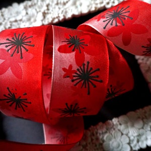 Fleur de feu Rubis Rouge et Noir Ruban filaire en velours, 1,5 « de large, artisanat de Noël, ruban, garniture, fournitures de couture, ruban à gâteau, ruban Français