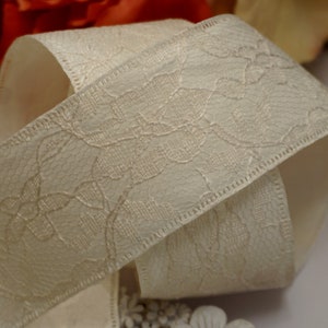 Elegant Ivory Satin Ribbon with Lace Overlay  Vintage Weddings Decor Parties Cakes Wreaths Floristy  1.5&quot;  Sold by the metre UK seller