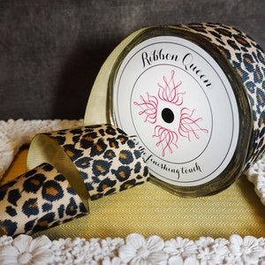Grosgrain luipaardprint lint met dierenprint 38 mm breed, (prijs per meter), ambachtelijk lint, lint, rand, naaibenodigdheden
