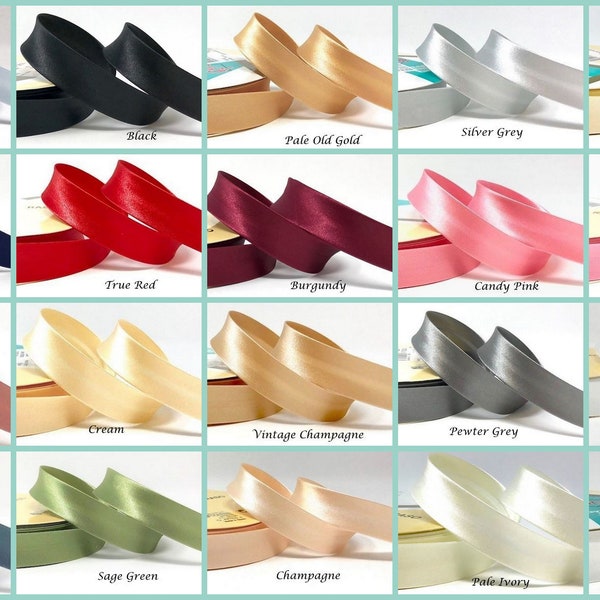 | de reliure de biais de haute qualité de 18 mm 3/4 « Satin Bias Binding | | blanc | noir | ivoire | rouge | bleue | verte | rose | de champagne Garniture de qualité