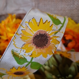 1.5&quot; 38mm Yellow Sunflower Ribbon | Wire Edged Wired Edge Ribbon | Fall Thanksgiving Harvest Wreathes Bows Easter Summer