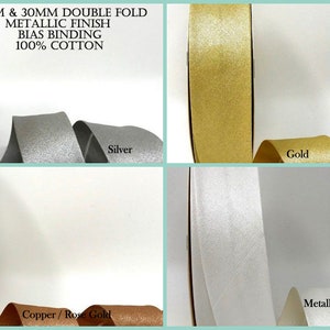 30mm Schrägband in Metallic-Optik | Schrägband | Doppelfalte |Gold | Weiß | Kupfer | Rotgold | Silber | 100% Baumwolle in bester Qualität