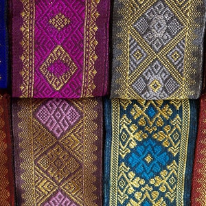 Diamond  Ethnic Jacquard Ribbon 2&quot; (50mm), Gold Silver Red, Blue Gold. Many Colours,  craft , UK ribbon, trim, sewing supplies Collar Pet