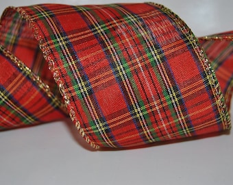 Cinta de 3 m de 2,5" con borde de alambre a cuadros escoceses Stewart - Adornos tradicionales para árboles de Navidad, manualidades. Escocia. De un vendedor escocés.
