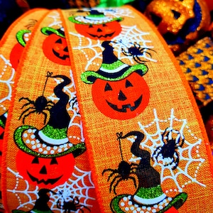 2.5 &quot;laranja serapilheira abóboras web tema de halloween fio com fio borda fita glitter presentes, bolos, reino unido morcegos bruxas esqueleto glitter goth