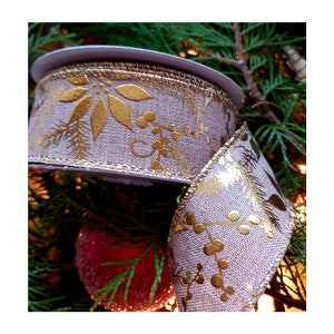 LINT KONINGIN 1,5" Wired Wire Vintage Christmas Jute Hessische Goud Verijdelde Poinsettia Verkocht als veelvouden van 3m Bloemisterij Cake Tree Gift