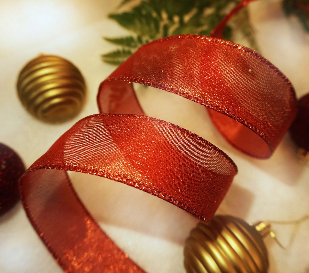 French Wire Edged Wired Edge Red Metallic Lustre Organza Ribbon, 1.5 ...